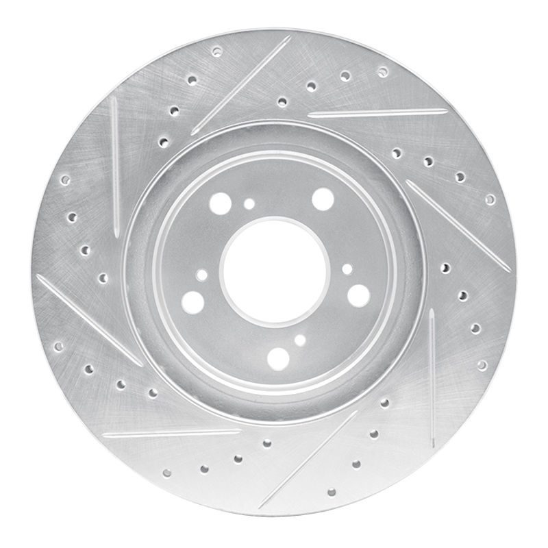 Acura RL Brake Rotor (1) - Front Right - R1 Concepts - Drilled & Slotted - Silver - `05-`12